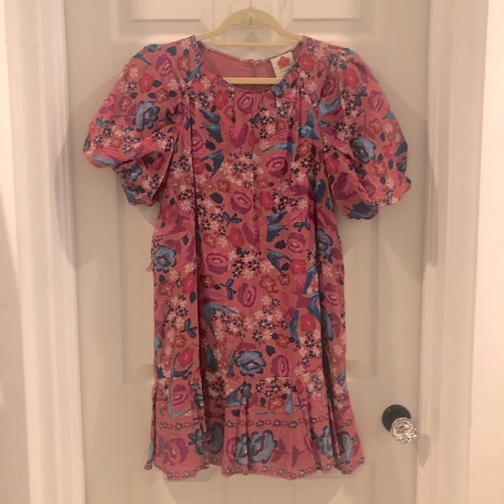 💥 FARM RIO Blush Floral Bird Mini Dress w Belt Sz S - Picture 10 of 13